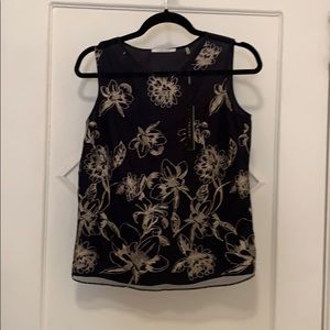 Sleeveless Blouse with gold floral embroidery